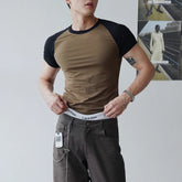 Hearujoy Y2k Short Sleeve Top Trendy Streetwear Summer New Splicing Contrast Tees Men Sexy Tight T Shirt LGBT Neutral Casual Wear Clothes